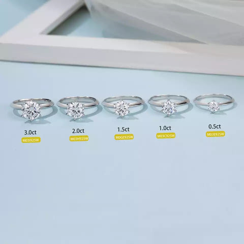 18K White Gold 1ct 2ct 3ct Round Moissanite Diamond Solitaire Engagement Ring