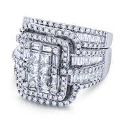 White Crystal Stone Luxury Big Silver Color Vintage Bridal Square Ring Set