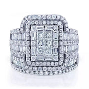 White Crystal Stone Luxury Big Silver Color Vintage Bridal Square Ring Set