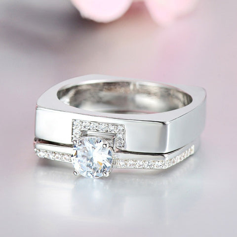 Luxury two color white Zircon Crystal Ring Set