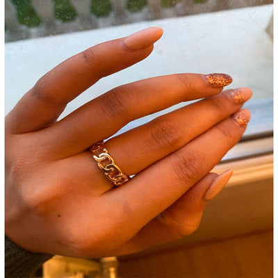 Gold Color Plated Chain 7mm Wide Unisex Vintage Ring