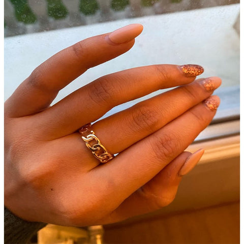 Gold Color Plated Chain 7mm Wide Unisex Vintage Ring
