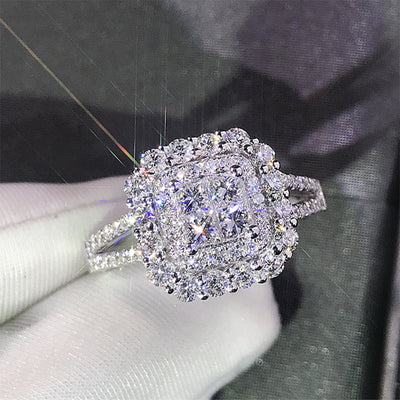 Gorgeous Square Full Bling Iced Out Micro Pave Crystal Zircon Dazzling Ring