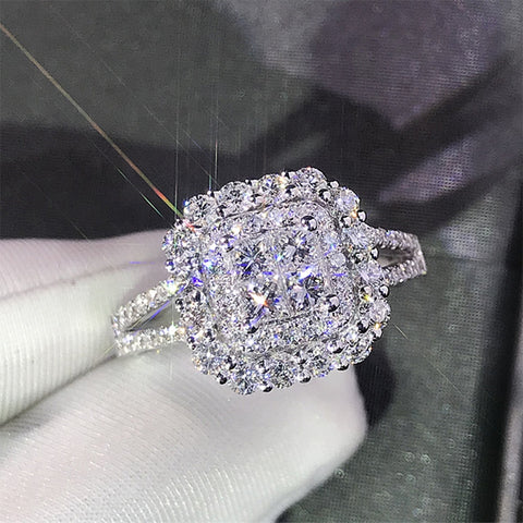 Gorgeous Square Full Bling Iced Out Micro Pave Crystal Zircon Dazzling Ring