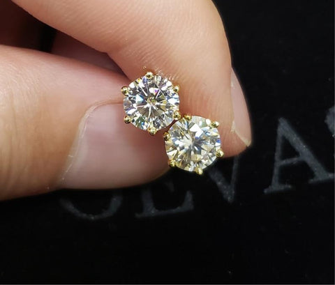 Real 1 Carat D Color Moissatine 18K Gold Color 100% 925 Sterling Silver Stud