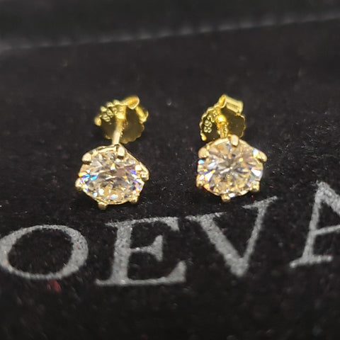 Real 1 Carat D Color Moissatine 18K Gold Color 100% 925 Sterling Silver Stud