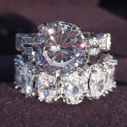 Luxury Real 925 Sterling Silver Oval Princess Cut Eternity Zirconia Ring Set