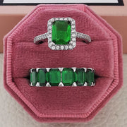 Luxury Real 925 Sterling Silver Oval Princess Cut Eternity Zirconia Ring Set