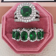 Luxury Real 925 Sterling Silver Oval Princess Cut Eternity Zirconia Ring Set