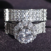 Luxury Real 925 Sterling Silver Oval Princess Cut Eternity Zirconia Ring Set