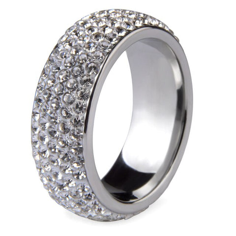 Arc Stainless Steel Crystal Full Size Black & White  Unisex Ring