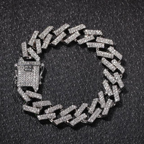 Iced Out Micro Paved Rhinestone Link 15mm Chains Cz Bling Men’s Bracelet