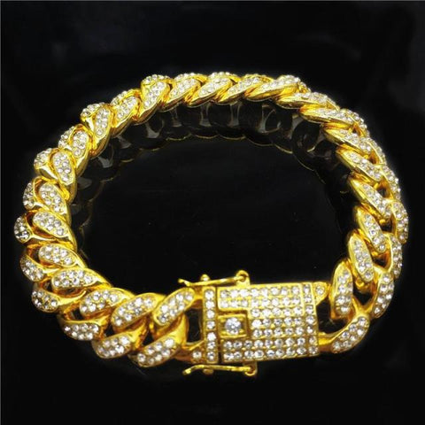 Iced Out Micro Paved Rhinestone Link 15mm Chains Cz Bling Men’s Bracelet