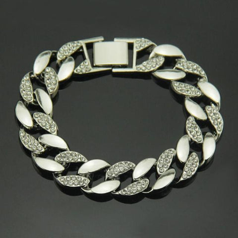 Iced Out Micro Paved Rhinestone Link 15mm Chains Cz Bling Men’s Bracelet