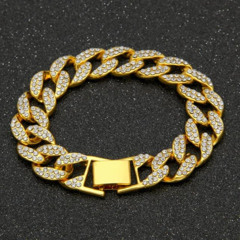 Iced Out Micro Paved Rhinestone Link 15mm Chains Cz Bling Men’s Bracelet