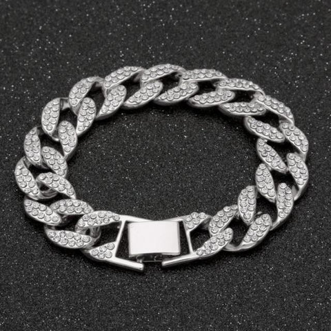 Iced Out Micro Paved Rhinestone Link 15mm Chains Cz Bling Men’s Bracelet