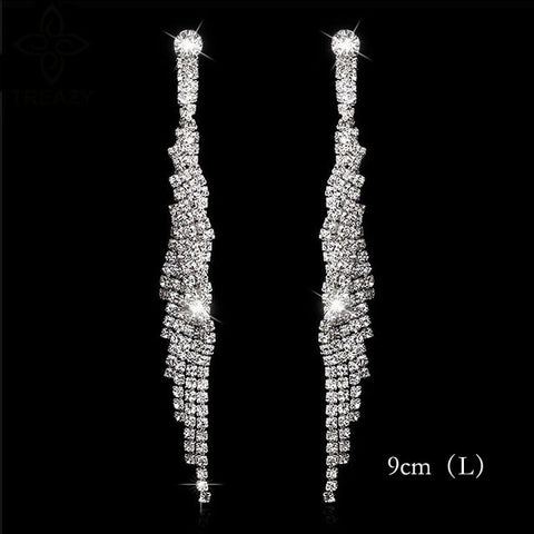 Bling Rhinestone Crystal Long Tassel Drop Earrings