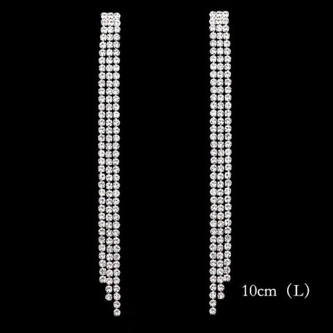 Bling Rhinestone Crystal Long Tassel Drop Earrings
