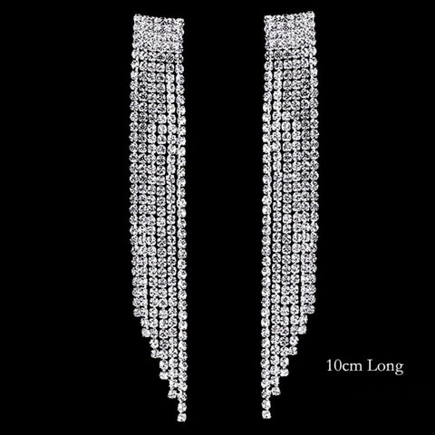 Bling Rhinestone Crystal Long Tassel Drop Earrings