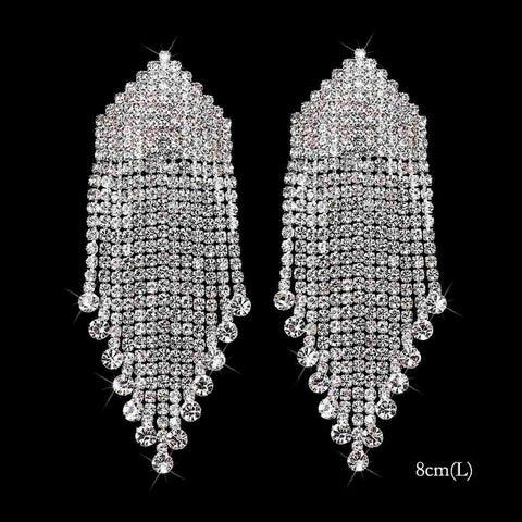 Bling Rhinestone Crystal Long Tassel Drop Earrings