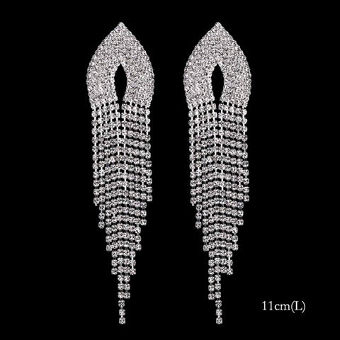 Bling Rhinestone Crystal Long Tassel Drop Earrings