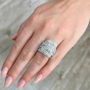 White Crystal Stone Luxury Big Silver Color Vintage Bridal Square Ring Set