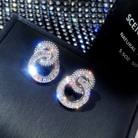 Fashion Luxury 925 Sterling Silver & Pink CZ Drop Studs