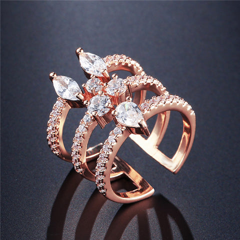 Luxury Round Shape Clear Micro Pave Zirconia Stone Open Cuff Rings & Bracelets